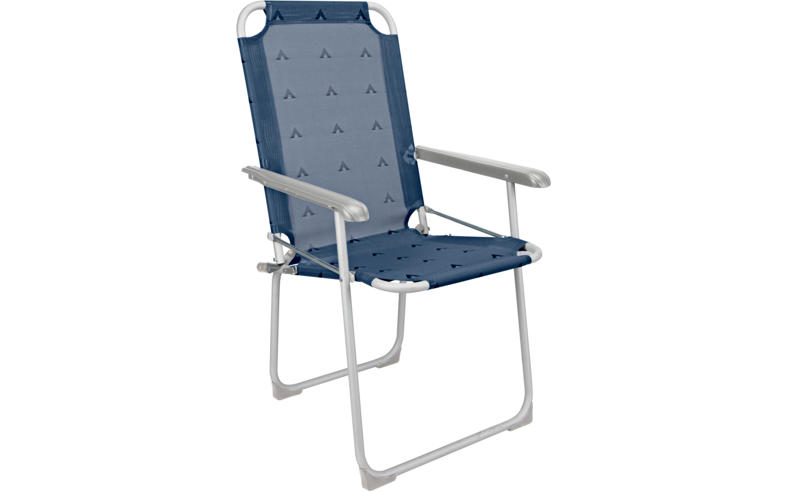 Blauer Klappstuhl mit Metallgestell auf weißem Hintergrund