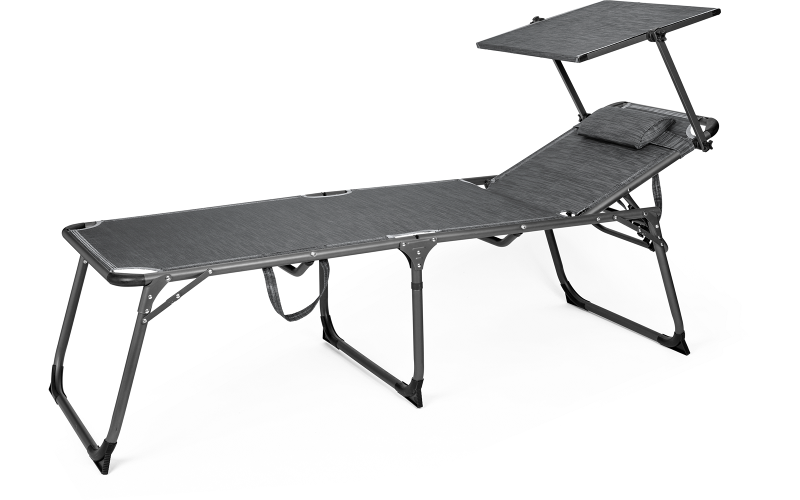 Klappbare Liege aus Metall mit verstellbarer Rückenlehne und zusätzlichem Aufsatz