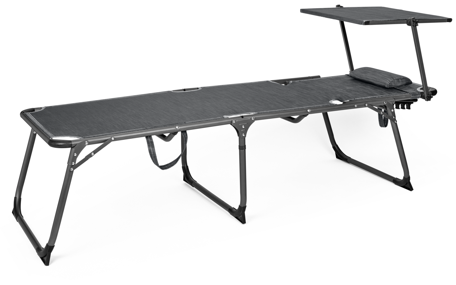 Schwarze Liege mit verstellbarer Rückenlehne auf weißen Hintergrund