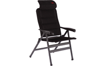 Schwarzer Klappstuhl mit gepolstertem Rückenlehne und Armlehnen aus Metall