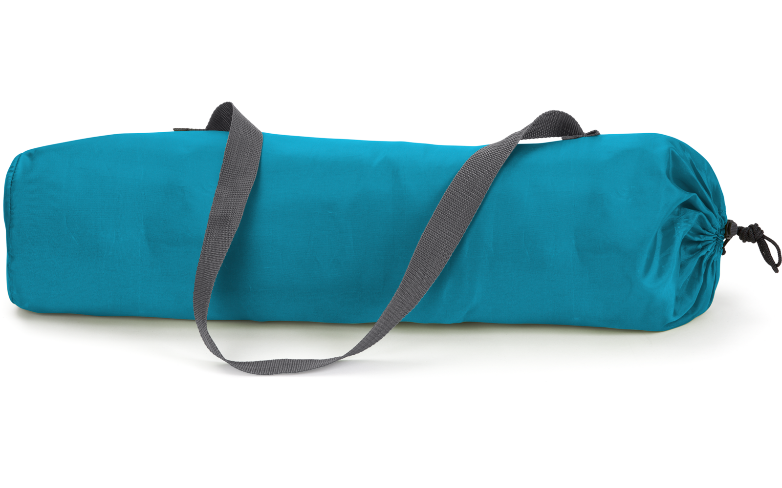 Blauer, zusammengefalteter Yogamattenbeutel mit schwarzen Tragegurten
