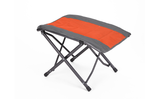 Zusammenklappbarer Outdoor-Hocker mit rotem Sitz und schwarzem Gestell