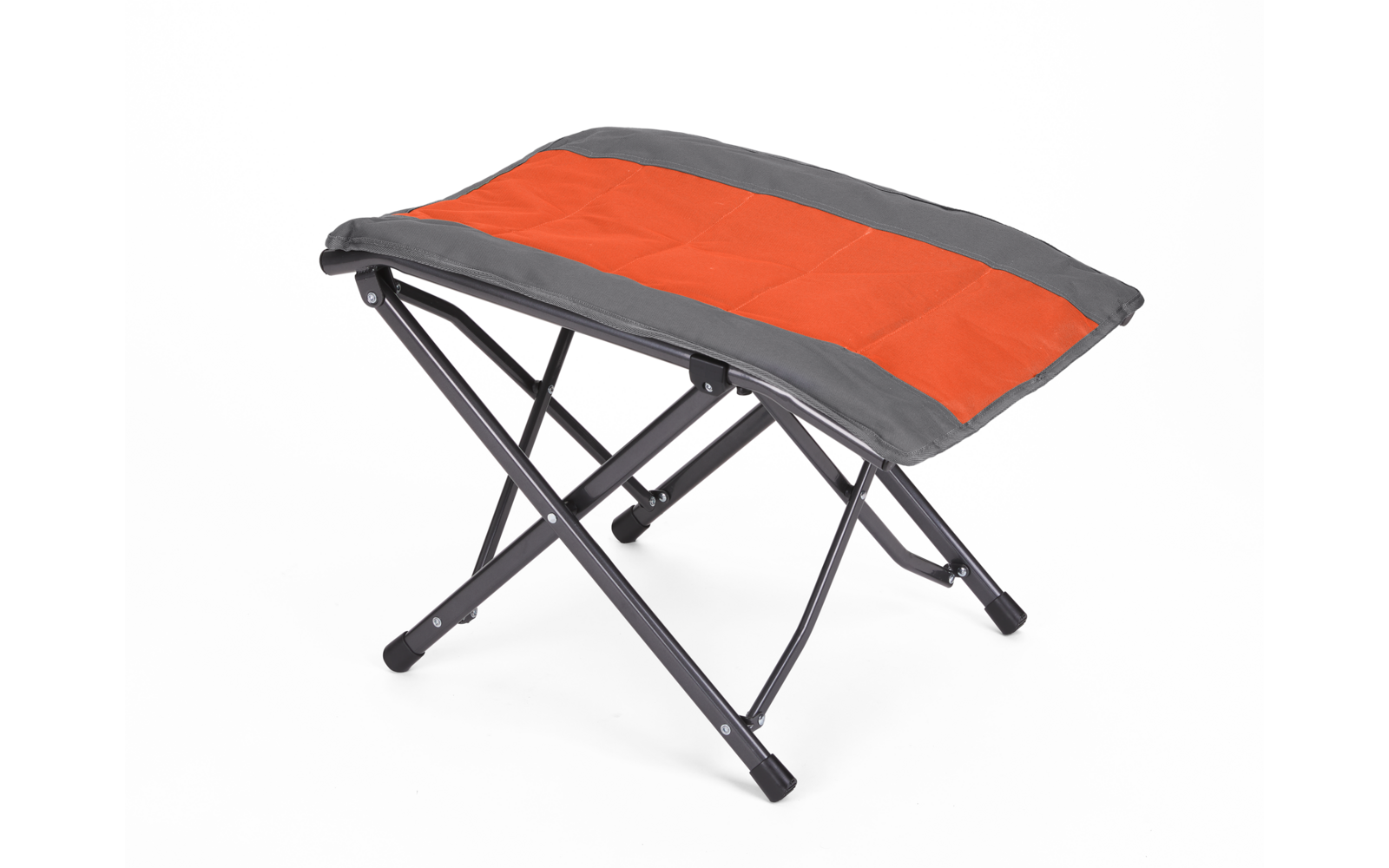 Zusammenklappbarer Outdoor-Hocker mit rotem Sitz und schwarzem Gestell