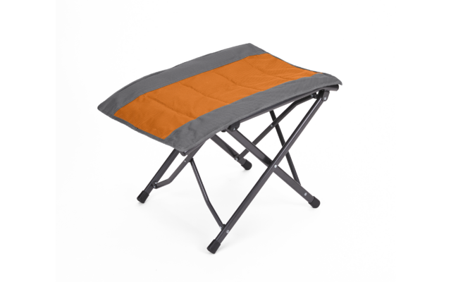 Klapphocker mit grauem Rahmen und orange Sitzfläche