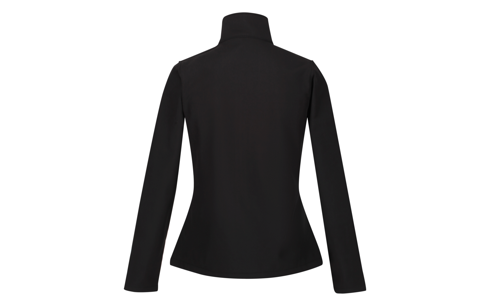 Schwarzer langärmliger Pullover mit Stehkragen von hinten