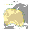 Karte zeigt die Abdeckung des Satellitensignals von Astra 23 mit einem Schwerpunkt auf Europa