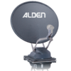 Gray satellite dish with the word ALDEN
