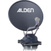 Gray satellite dish with the word Alden on the stand
