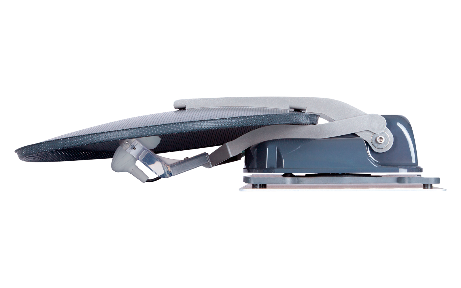 Side view of a gray hole puncher on a white background