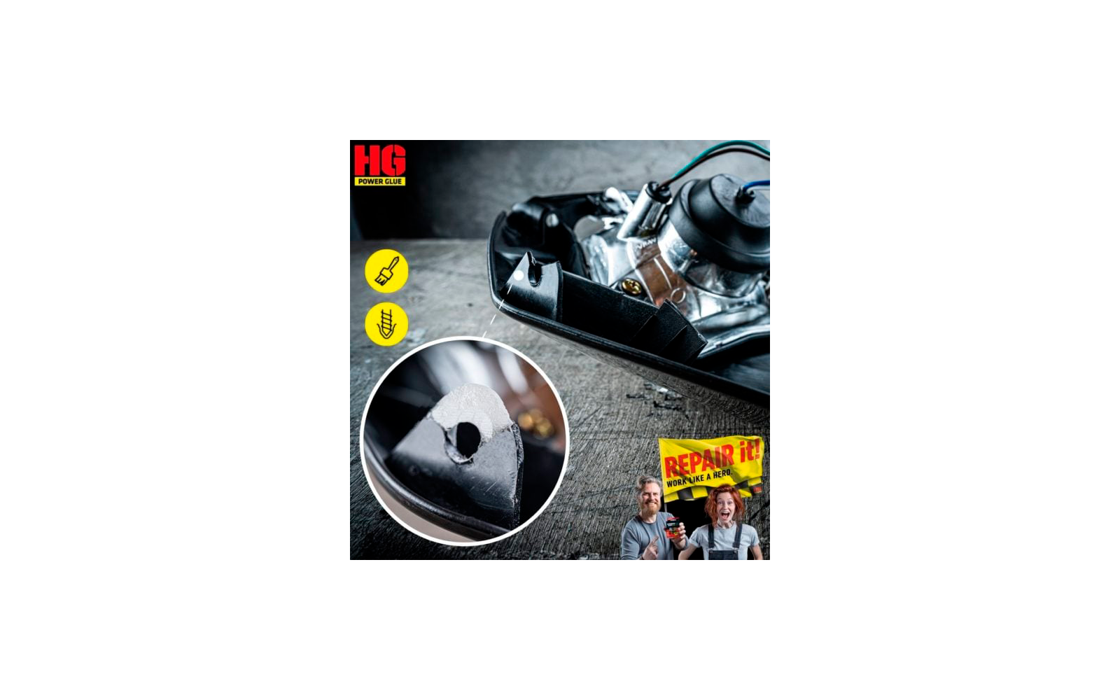 Vorschaubild einer Autoreparatur mit elektrischem Handwerkzeug und einem Reifen