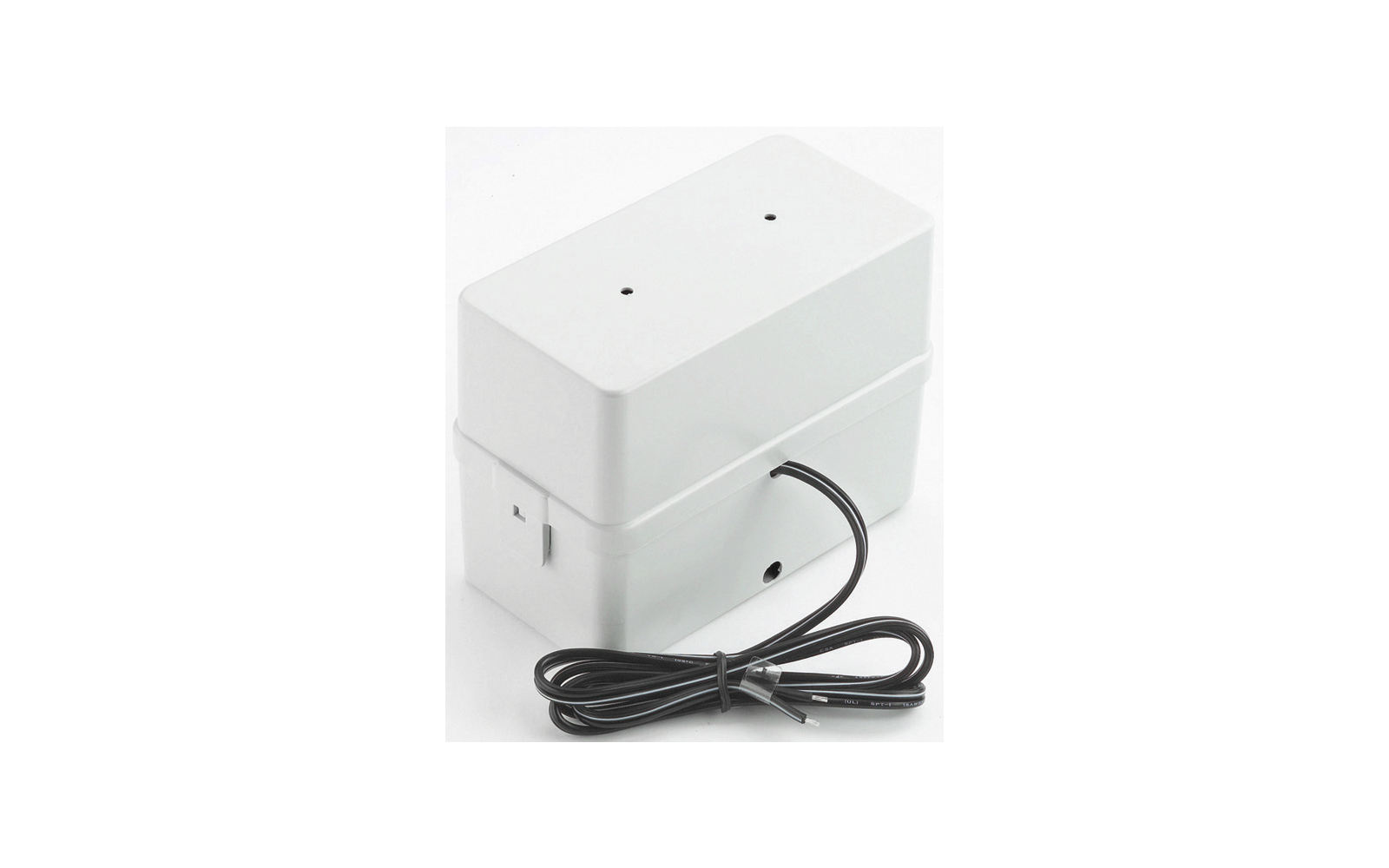 White electronic device with cable on white background