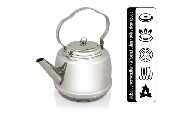 Silberner Teekessel mit klappbarem Griff und Deckel