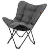 Gray folding chair with metal frame on white background