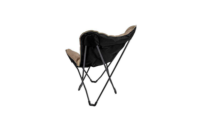 Folding chair with black frame and brown seat cover