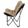 Beige padded folding chair with black metal frame