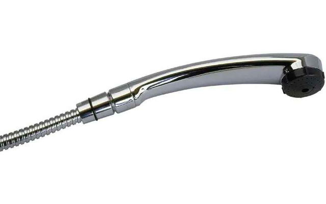 Hose with metal connector and black handle