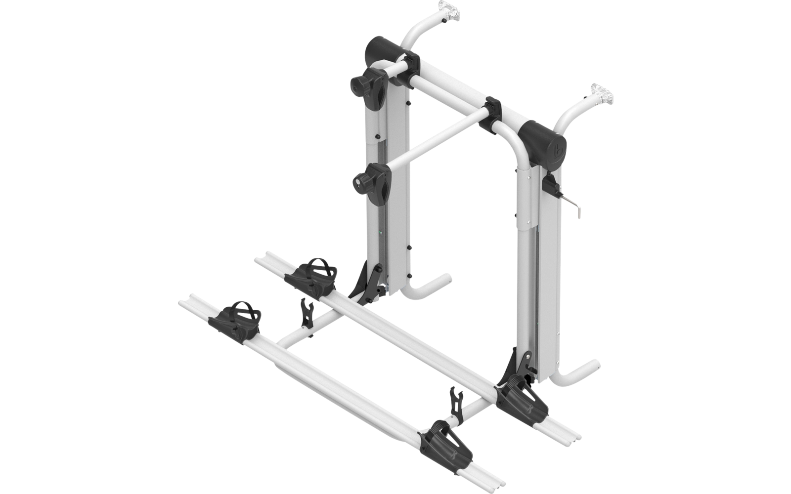 Fietsendrager met bevestigingen en klemmen op witte achtergrond