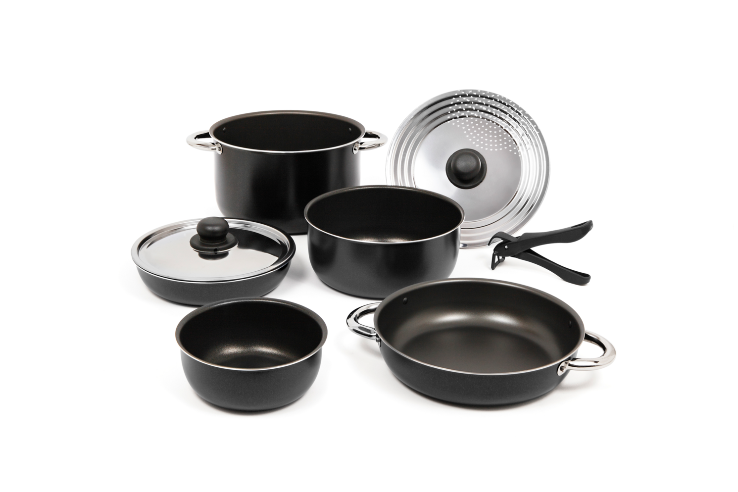 Berger Aluminiumtopfset stapelbar 9 teilig schwarz