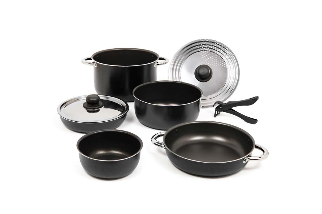 Berger Aluminiumtopfset stapelbar 9 teilig schwarz