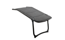 Gray padded folding chair with black metal frame