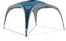 Blue and gray pavilion with four arches on white background