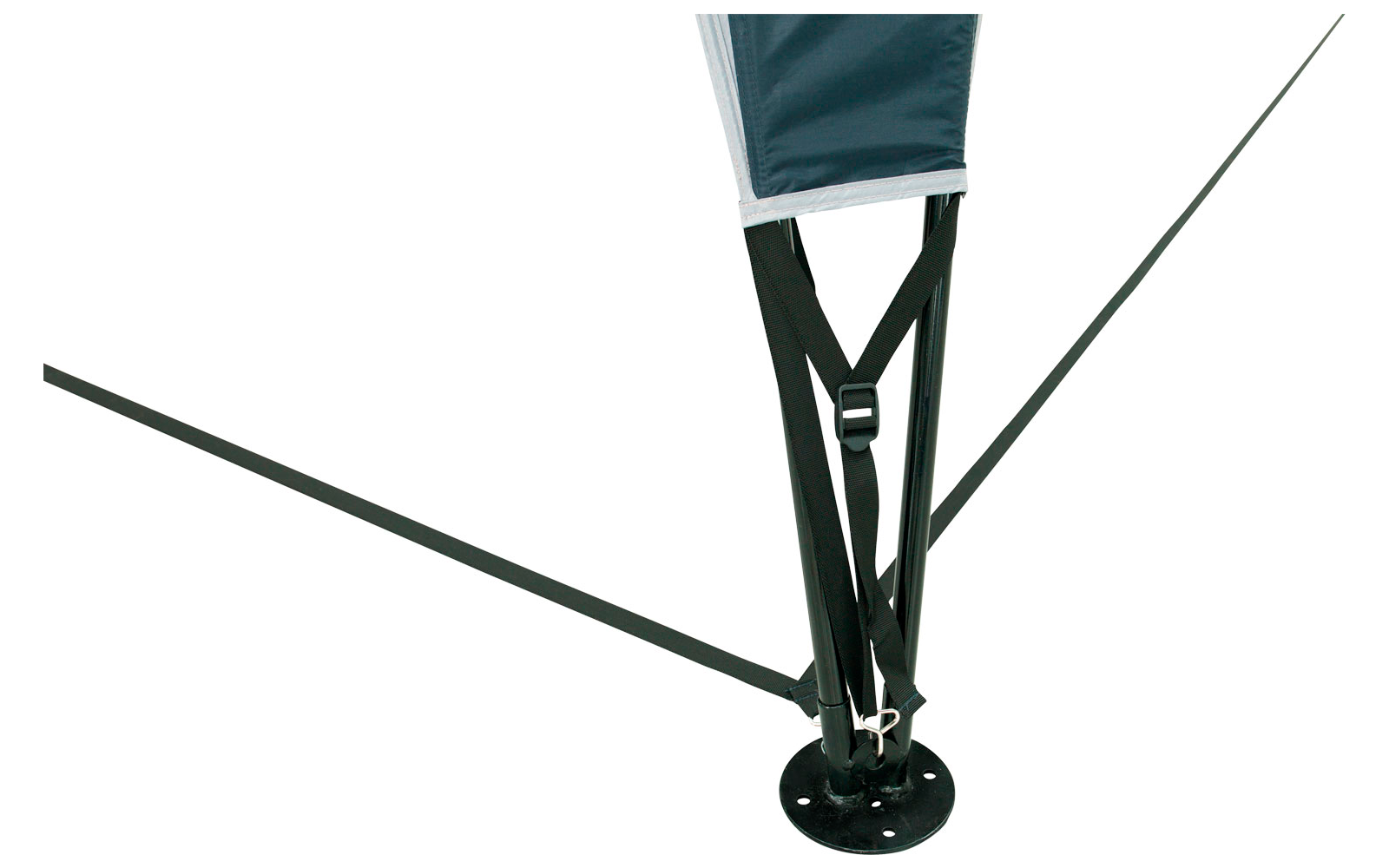 Schwarzes Stativ mit drei ausgebreiteten Beinen und einem verbundenen Mittelteil