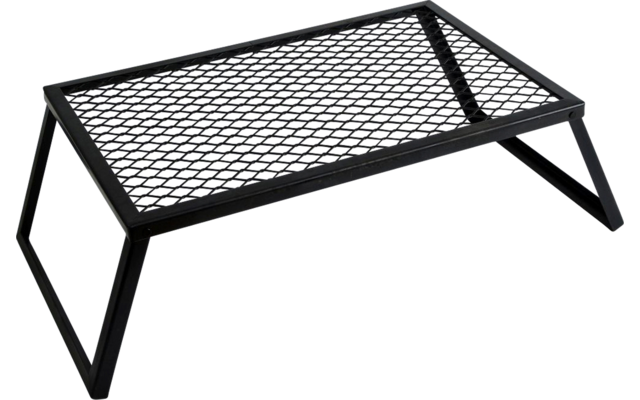 Estructura metálica negra con superficie de malla y cuatro patas cortas