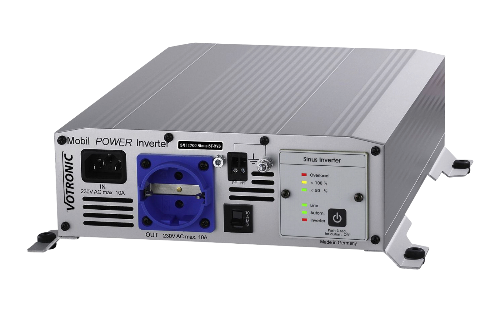 Rückseite eines elektronischen Geräts mit Steckplätzen und Anschlüssen