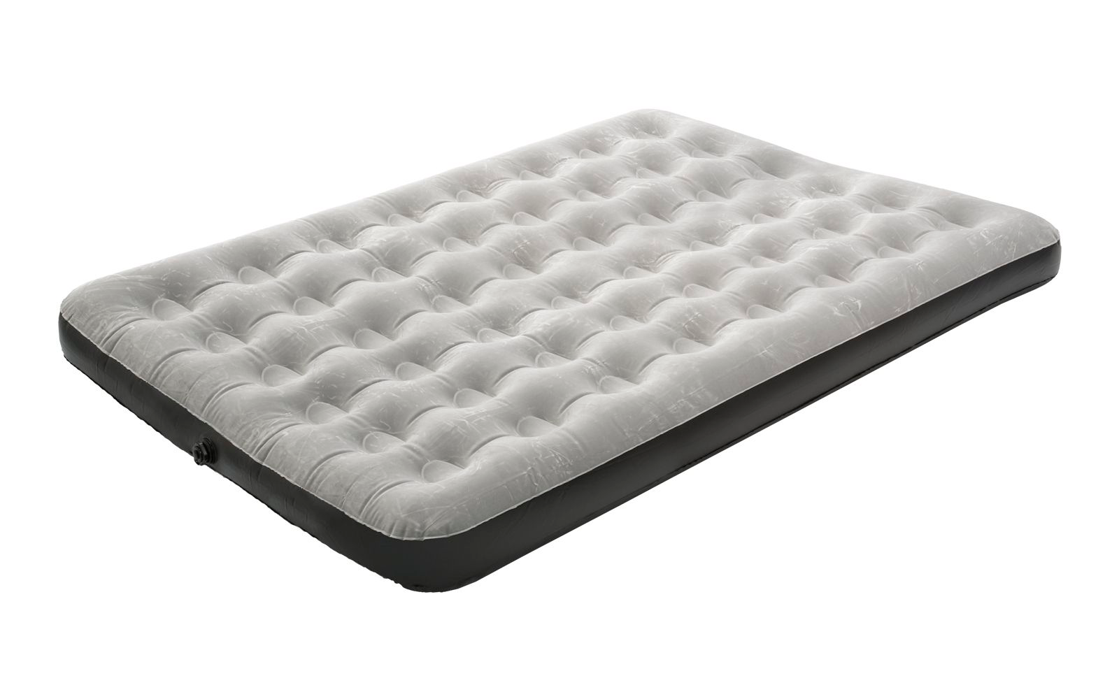 Aufblasbare Luftmatratze in hellgrauer Farbe mit schwarzem Boden