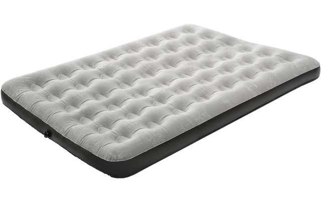 Aufblasbare Luftmatratze in hellgrauer Farbe mit schwarzem Boden