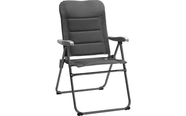 Schwarzer Klappstuhl mit gepolstertem Rücken und Armlehnen