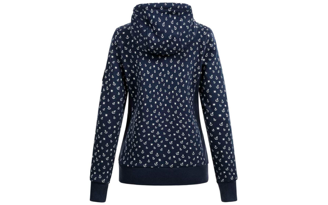 Dunkelblauer Kapuzenpullover mit weißen Punkten, Ansicht von hinten