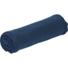 Rolled up dark blue towel on white background