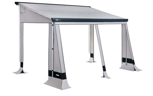 Auvent blanc et gris avec quatre pieds et toit transparent