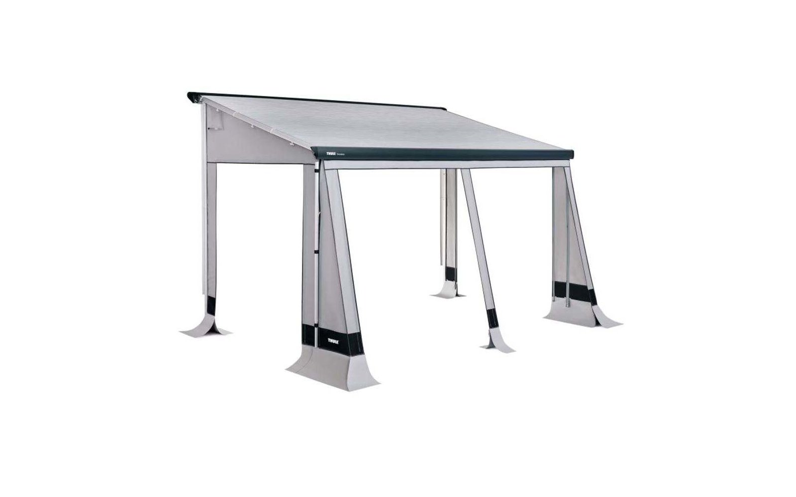 Auvent blanc et gris avec quatre pieds et toit transparent