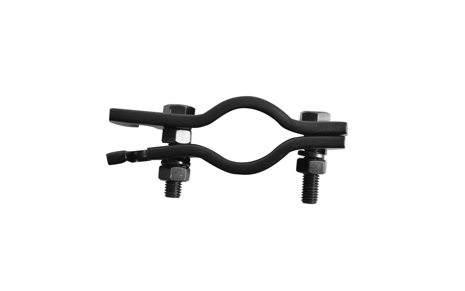 Metalen klem met twee schroeven en moeren op witte achtergrond