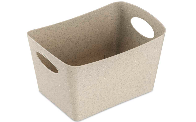 Beige rectangular storage basket with handles