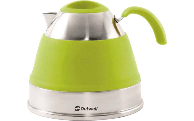 Green kettle with stainless steel base and green handle