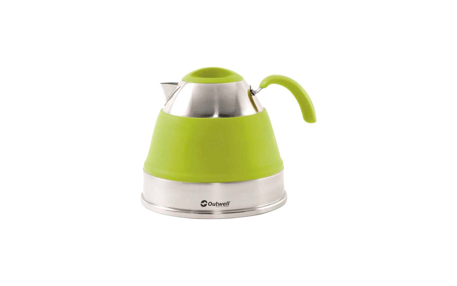 Green kettle with stainless steel base and green handle