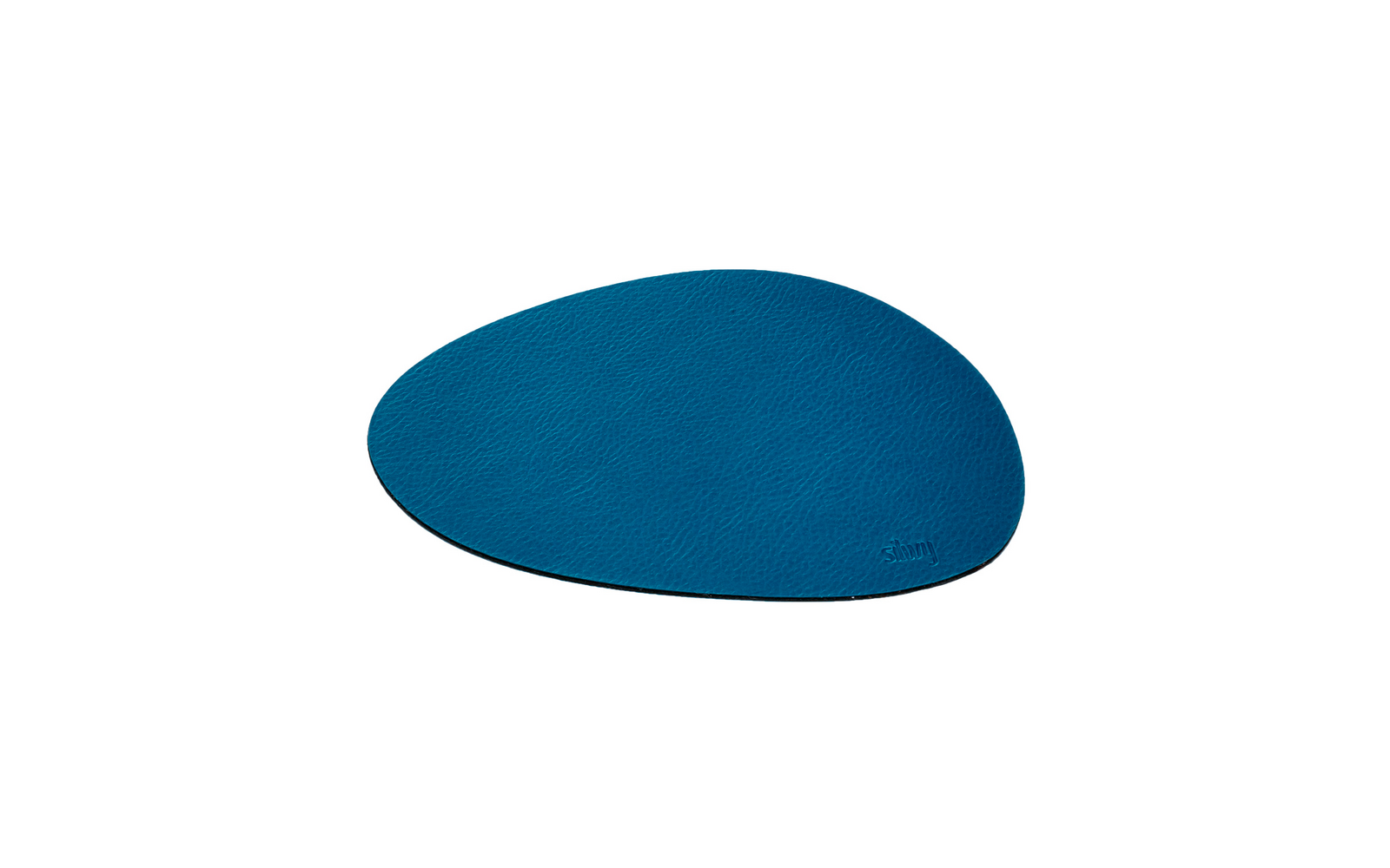 Blue, asymmetrically shaped mouse pad