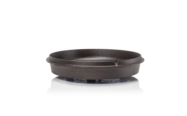 Ronde zwarte pan met twee kleine handvatten