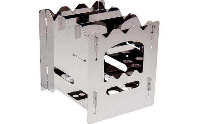 Klappbarer Metallkocher in quadratischer Form mit mehreren Schlitzen und Aussparungen