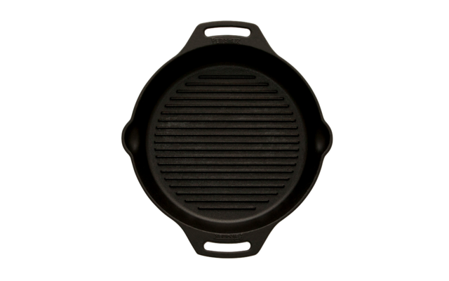 Runde Grillpfanne aus Gusseisen mit Griffen auf beiden Seiten
