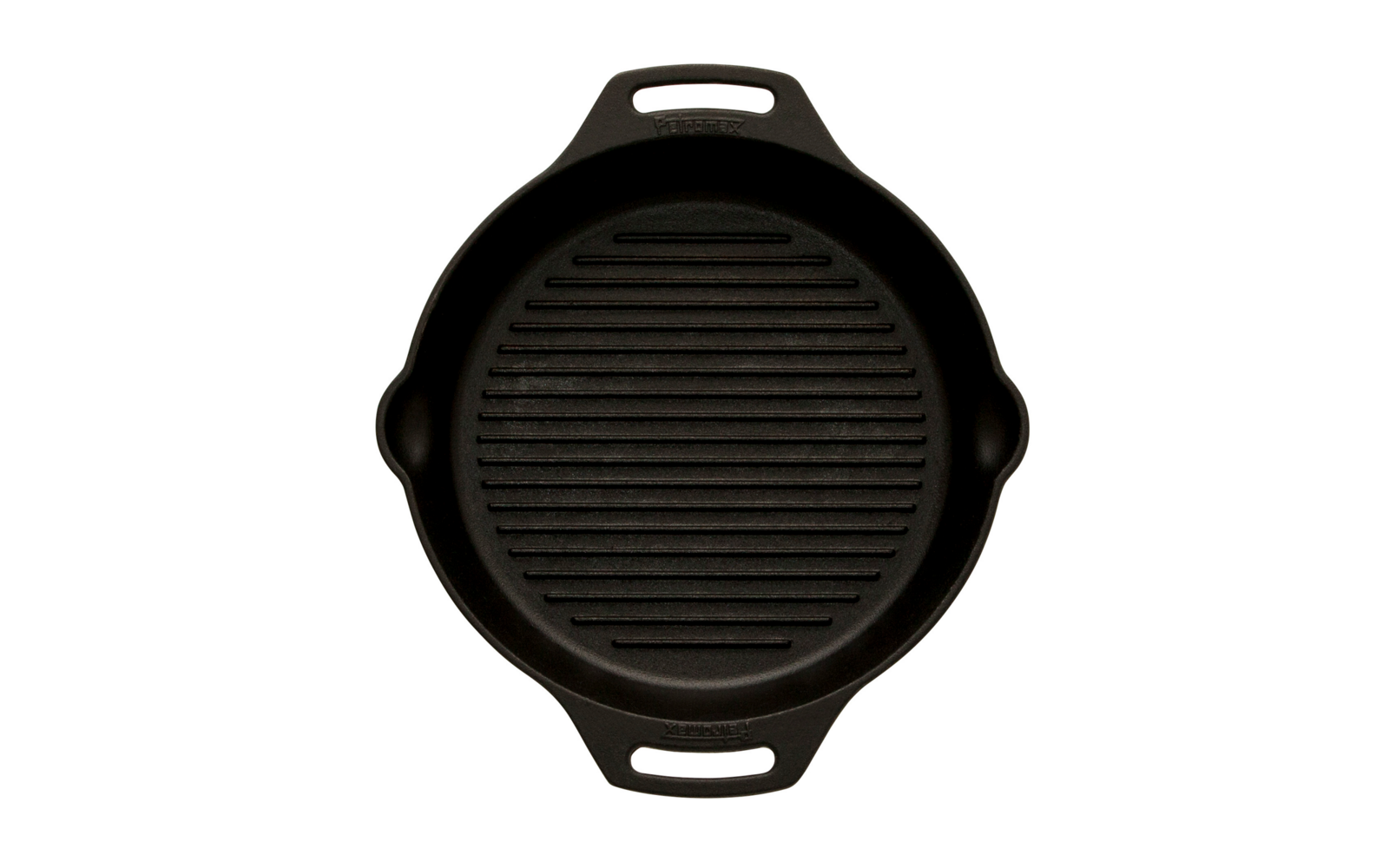 Runde Grillpfanne aus Gusseisen mit Griffen auf beiden Seiten