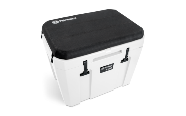 Nevera rectangular blanca y negra con asas