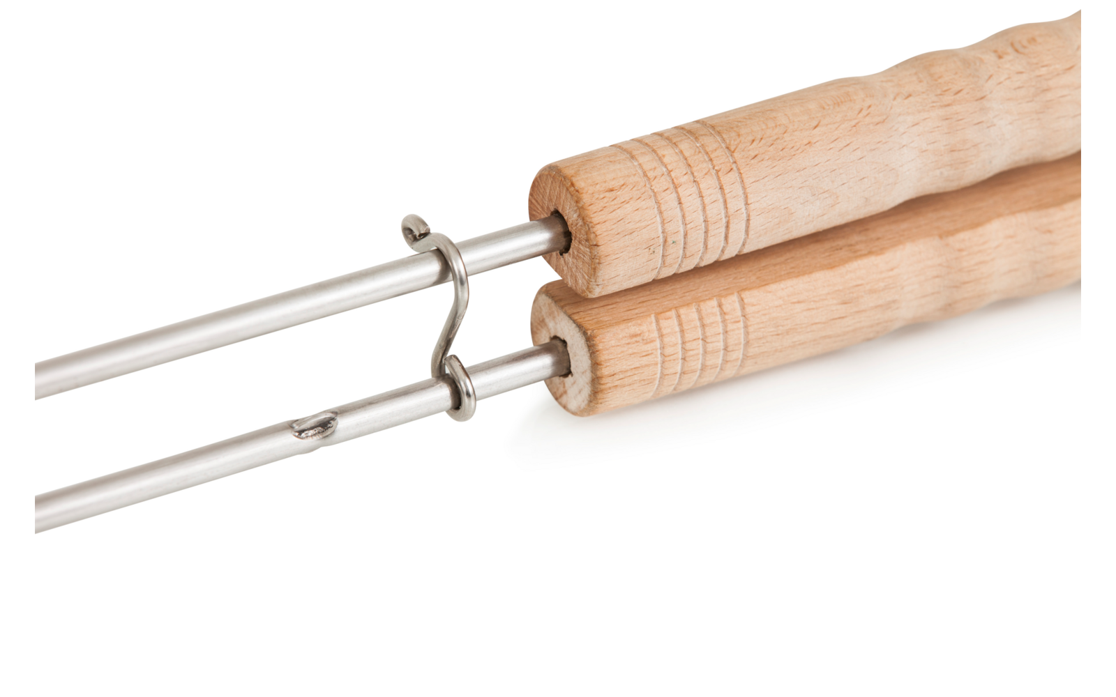Zwei Grillgabeln mit Holzgriffen auf weißem Hintergrund