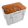 Boîte en plastique blanche avec un couvercle marron ornée d'un motif floral