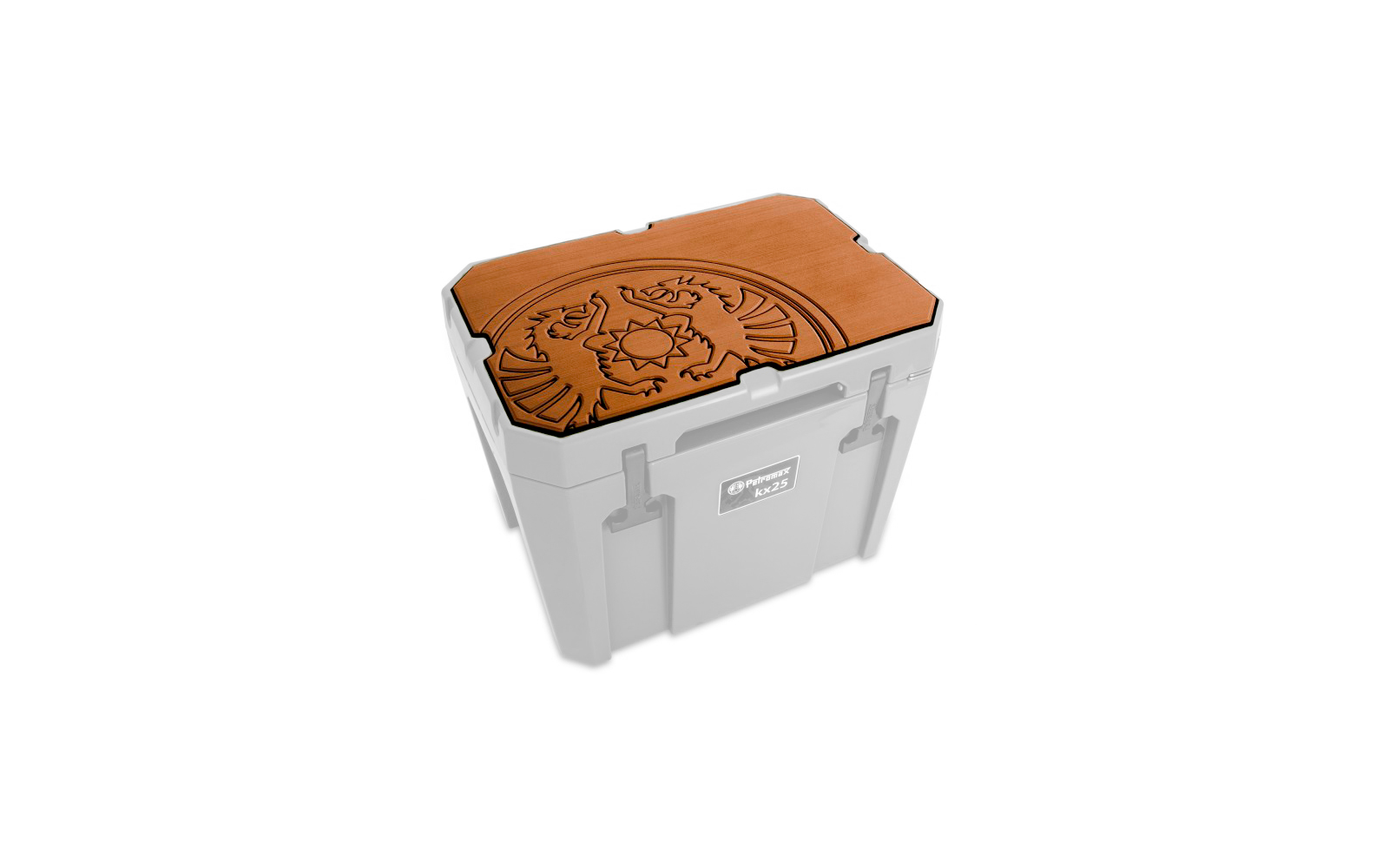 Boîte en plastique blanche avec un couvercle marron ornée d'un motif floral