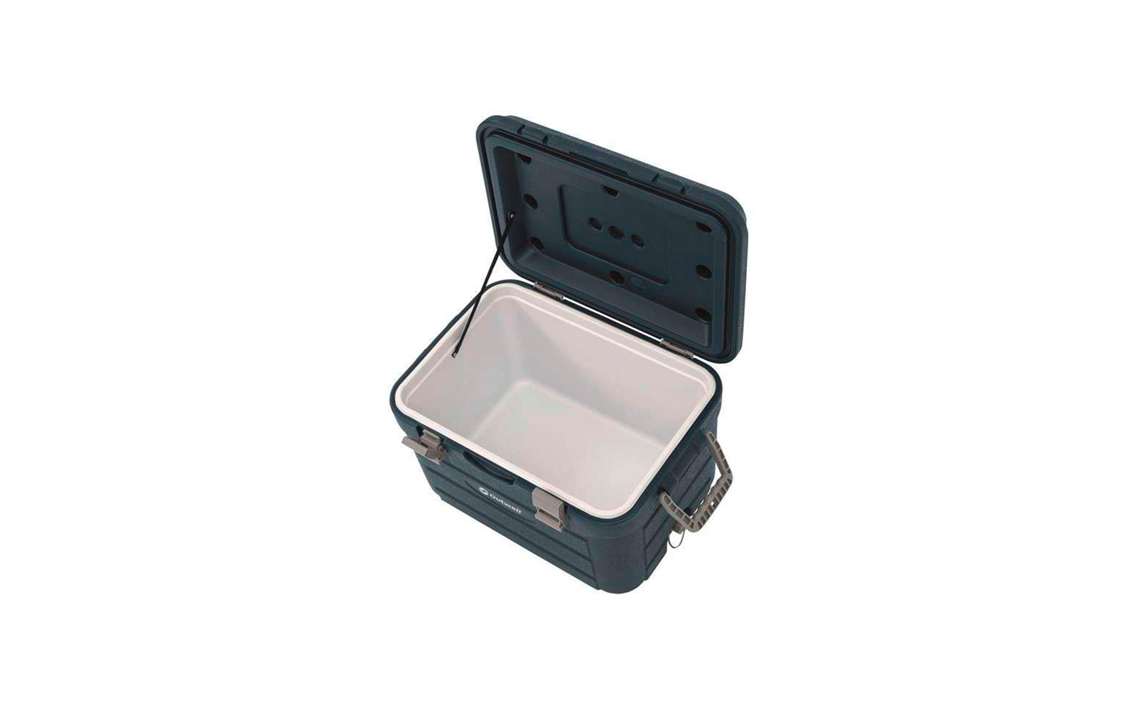 Offene Kühlbox mit sichtbar leerem Innenraum