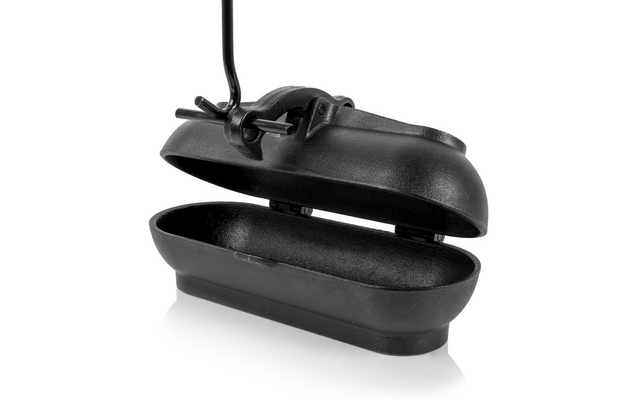 Étui à lunettes noir ouvert avec une branche de lunettes à l’intérieur